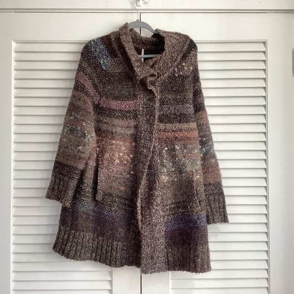 Free People Starlight Shadow Alpaca Mohair Sweater Cardigan size M Boho Cozy - Picture 2 of 12